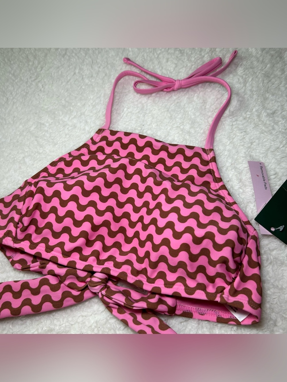 Wild Fable Women’s Halter Bikini Top XXS NEW Pink & Brown Wavy Pattern - Picture 2 of 4